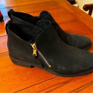 UGG Glee Black Ankle Boots with Suede Upper and Low Flat Heel